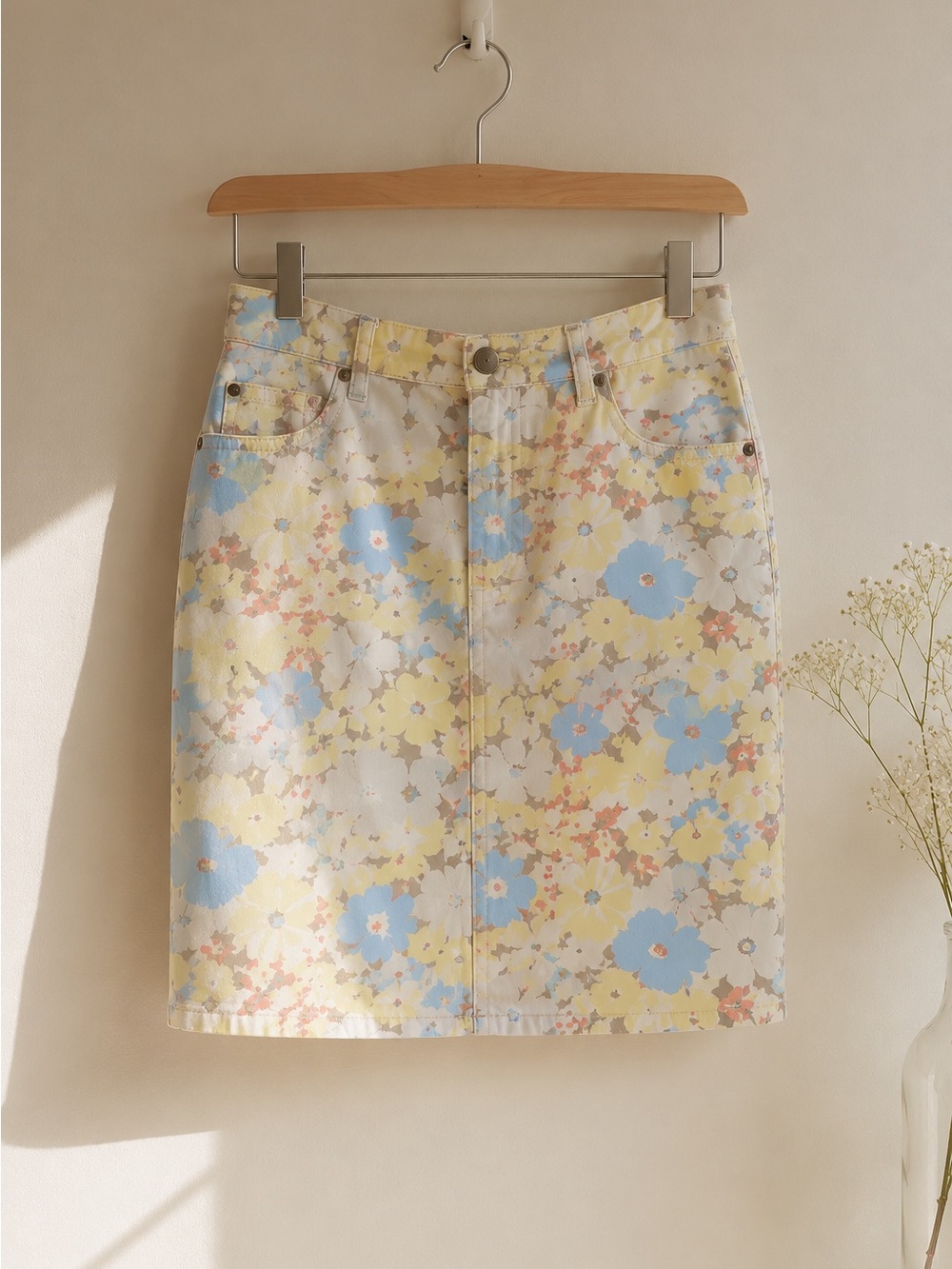 vintage liz claiborne pastel floral denim midi skirt size 6 cottagecore fairy